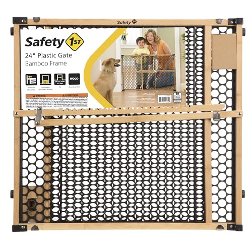Safety 1st Bamboo Baby Gate for Doorways, No Drill Easy Install, Dog Gates, Fits 28"-42", 24" High, Bamboo and Black