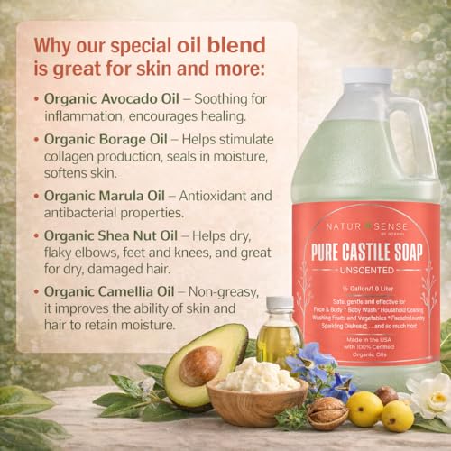 Organic Castile Soap Liquid Unscented 64 oz - Baby Body Hand Wash Shampoo