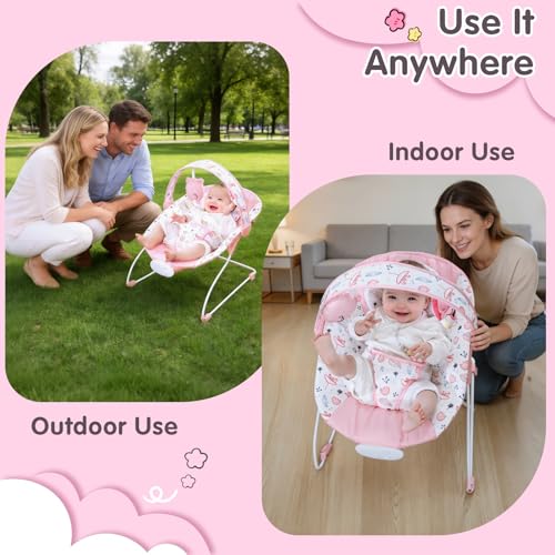 Enborbabe Baby Bouncer, Baby Bouncer Seat with Music and Vibration, Portable Infant Rocker for Indoor Outdoor Use, for Babies 0-6 Months, Up to 20 lbs