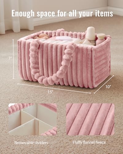 Blissful Diary Flannel Diaper Caddy Organizer, included Gift Packaging, Cozy Nursery Storage Basket, Gift for Baby Shower, Newborn Essentials, Blush Pink