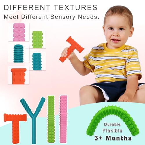 Sensory Chew Toys for Autistic Children, 4 Pack Silicone Chew Tube Teething Sticks Toys for Autism, ADHD, SPD, Chewies with Special Needs, Oral Motor Chewy Tool for Sensory Kids Chewer