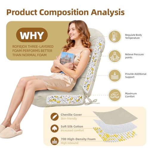 ROFIEJOX Rocking Chair Cushion - Soft Chenille Fabric Seat Pad with Tufted Design, Non-Slip Bottom and Secure Ties, for Nursery Glider, Adirondack and Indoor Rocker Chair, 44x19x4 Inch, Oyster White