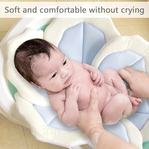 TOFOAN Baby Bath Pad for Infant Bathtub Sink Flower Mat Tub Little Lotus - Petal Soft Supports Lounger Newborn Bathing Insert Seat Baby Essentials - Baby Gifts - 31" (Blue)