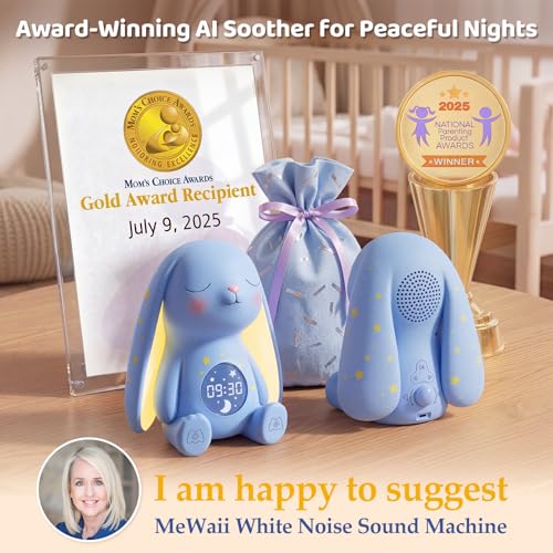 Mom's Choice Awards丨Bunny White Noise Sound Machine Baby for Sleep- AI Cry Detection, 100 Soothing Sounds, Full APP Access Included, Newborn Baby Boy Gifts, Night Light & Sleep Trainer, New Mom Gift