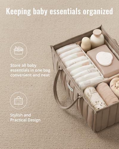 Blissful Diary Baby Diaper Caddy Organizer, Stylish Storage Basket for Newborn Essentials and Diaper Station, Gift for Baby Shower and Registry Must-Have, Mocha Brown