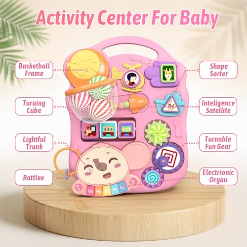 QDRAGON 3 in 1 Baby Walker and Activity Center for Girl, Learning to Walk, Sit to Stand, Early Educational Push Toys with Music Panel for Infant Toddler 12+ Months Pink