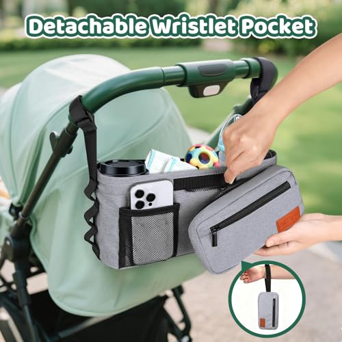 Guiseapue Universal Stroller Organizer with Cup Holder: Baby Essentials, Stroller Caddy with Shoulder Strap, Detachable Phone Bag, Stroller Accessories, New Moms Baby Gifts
