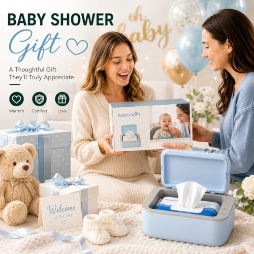 Awesmom Wipe Warmer for Baby & Adult Wet Wipes, Large Capacity Diaper Wipes Dispenser, 3-Level Adjustable Temperature, Silent & Even Heating, Blue