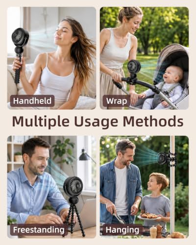 Spopal Portable Baby Stroller Fan, 120° Auto Swing 100-Speed Quiet with LED Display Clip Fan for Stroller, 3-Level Night Light, Powerful Cooling Fan for Car Seat, Crib, Travel - Black