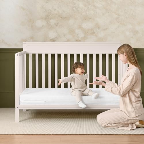 Delta Children Sweet Beginnings Dual Sided Baby Crib Mattress and Toddler Mattress, GREENGUARD Gold and CertiPUR-US Certified, Firm Plant-Based Foam, Waterproof, 5 Year Warranty, Made in USA, White