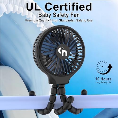 WiHoo Portable Stroller Fan, 11H Ultra-long Battery Life 3 Speed 360°Rotate, USB Rechargeable or Battery Operated Cooling Clip On Personal Fan for Baby Crib Travel Car Seat Black