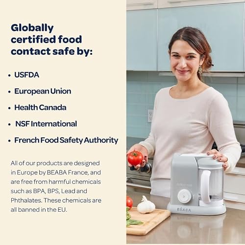 BEABA Babycook Solo 4 in 1 Baby Food Maker, Puree Steamer and Blender for Purees, Grinder with Auto Steam Cooking, Lrg Capacity 1,100 mL/ 37 oz, 27 Servings in 20 Mins, (Charcoal)