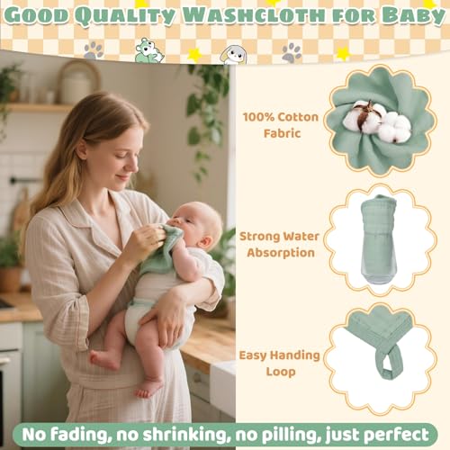 Flasoo 6 Pcs Muslin Hooded Baby Bath Towels Sets - 2 Pack 100% Cotton Baby Towel & 4 Pack Muslin Washclothes- 32x32Inch Baby Towels Cotton for Babies, Infants, Toddlers, 100% Cotton, Bath Essentials