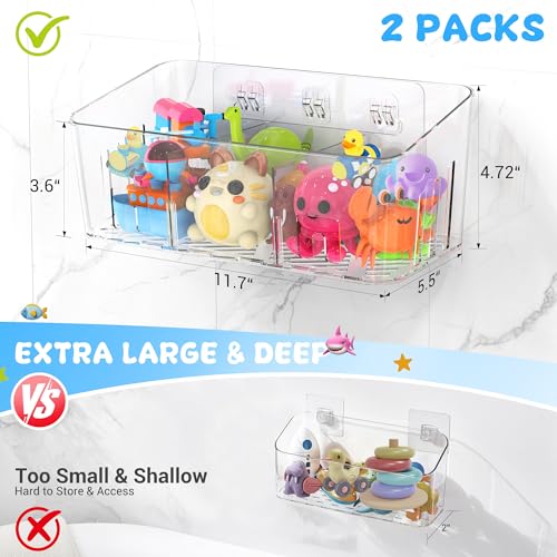 Lysam Bath Toy Storage 2 Packs, Large Bath Toy Holder with 3 Compartment, Quick Dry Bathtub Toy Organizer, Bath Tub Toy Net, Shower Toy Basket & Bin, Bathroom Accessories for Baby,Toddler,Kids（Clear）