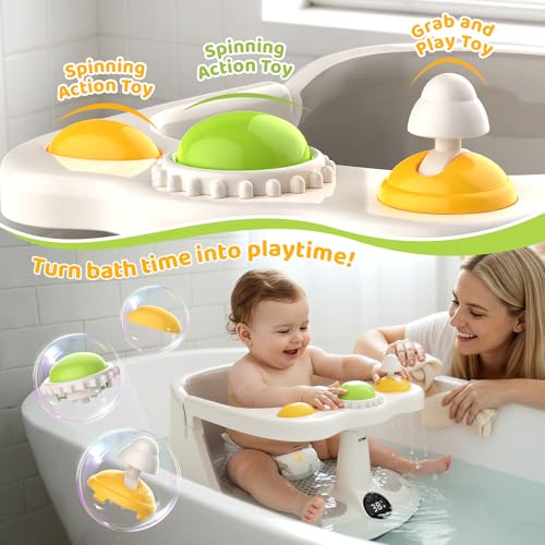 Baby Bath Seat for 8-18 Months, Non-Slip Toddler Bath Chair with Suction Cups & Temperature Display, Ergonomic Infant Bath Seat with Toy Tray, BPA-Free Baby Bath Tub Seat for Sitting Up