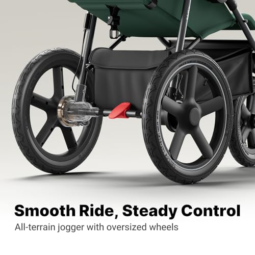 BabyVista Jogging Stroller, All-Terrain Frame, 12"/16" Inflatable Tires with Angled Valve, Disc Hand Brake & Foot Brake, Adjustable Handlebar, Foldable Jogger Stroller for Babies & Toddlers, Green