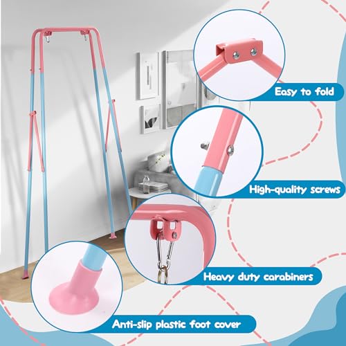 2 in 1 Toddler Swing ＆ Jumper, Swing Set for Indoor/Outdoor, Baby Jumpers and Bouncers, Easy to Assemble & Store, Suitable for Children 6 Months and Older (Pink)
