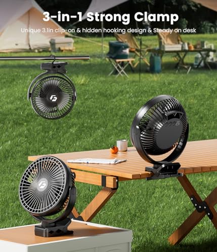 Korbot 8-inch Clip on Fan - 20000mAh Portable Fan Battery Rechargeable with 3 Speeds and Strong Airflow, USB Fan Small Desk Fan Personal Quiet Fan for Office, Stroller, Bedroom, Camping, Gifts for Men