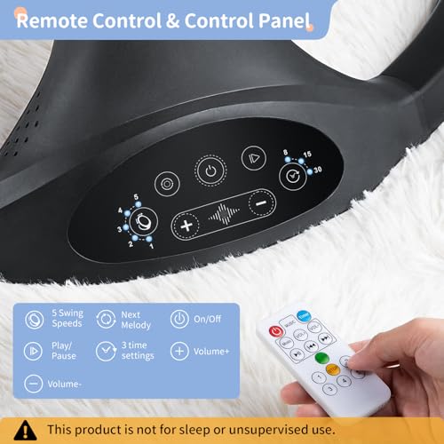 LAREX Baby Swing Infant Swing Electric Toddler Baby Rocker Portable for Newborn Boy Girl, 5 Sway Speeds with Remote Control, 10 Preset Melodies and Bluetooth, 0-6 Months Max 20 Lbs (Black)