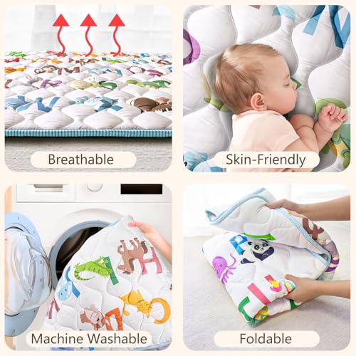 Beavtaens Baby Play Mat, 50x50 Playpen Mat with Super Soft Touch, Activity Mats with Upgraded Anti-Slip Bottom, Machine Washable Crawling Mats for Floor & Picnic (Animal Alphabets)