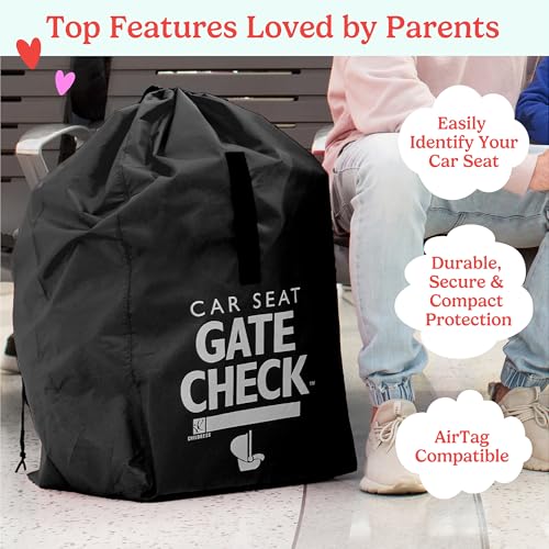 J.L. Childress Gate Check Travel Bag for Car Seats - Car Seat Travel Bag for Airplane, Fits All Baby & Infant Carriers, Airport Accessories for Gate Check, Flying Essentials, AirTag Compatible - Black