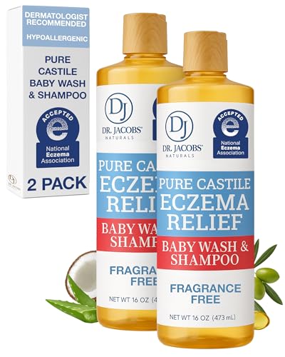 Dr. Jacobs Pure Castile Baby Wash - Effective Body Wash to Relieve Baby Eczema - Gentle Shampoo and Unscented Soap for Sensitive Skin, and Hypoallergenic - 16 oz -2PK