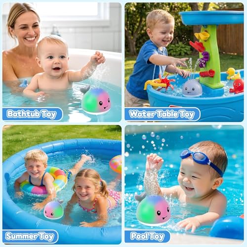 Gigilli Baby Bath Toys, Light up Bath Toys for Kids Ages 1-3, Pool Water Toys 1 Year Old Boys Girls Gifts, 6-12-18 Months Baby Whale Bath Toy Sprinkler, Toddler Fountain Bathtub Water Table Toy