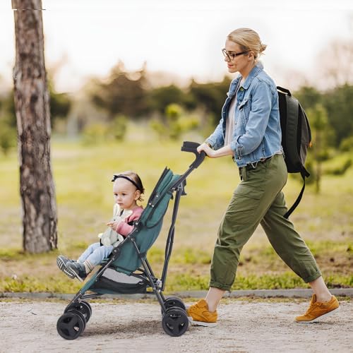 6-36M Baby Stroller, Umbrella Stroller with Foldable Pushchair with Adjustable Canopy, Folding Infant Newborn Pram Stroller with Storage Basket, Cup Holder, Suspension Wheels for Infants (Dark Green)