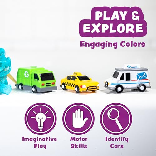Tub Works® Vehicles™ Bath Cars Mold Free Bath Toys, 6 Pack | Sealed, No Hole Bath Toys Design Keeps Moisture Out | Soft, Squeezable & Float on Water | Fun Baby & Toddler Bath Toys | City Car Bath Toys