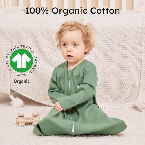 Yoofoss Baby Sleep Sack 6-12 Months Long Sleeve Wearable Blanket Baby 100% Cotton 2-Way Zipper 0.5 Tog Infants Sleeping Sack, Lightweight(Medium)
