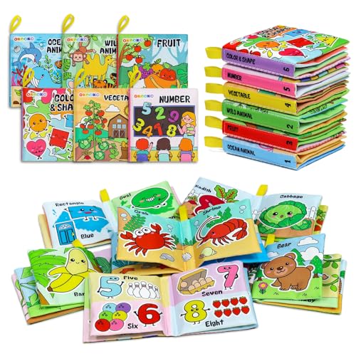OKOOKO Soft Baby Books 6PCS Soft Cloth Books Bath Books Crinkle Washable Non-Toxic Early Education Preschool Learning Toy for Newborns Babies Infants Toddlers Kids