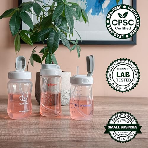 Flip Top Straw Lids for Lansinoh, Pigeon, Evenflow Wide Neck Baby Bottles