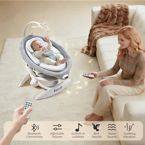 Baby Swing, 3-in-1 Baby Swings for Infants with Motion Detection & Vibration Comfort, 360° Rotating Electric Baby Swings with 5 Speeds & 3 Swing Modes, Infant Swing for Baby with 12 Preset Melodies