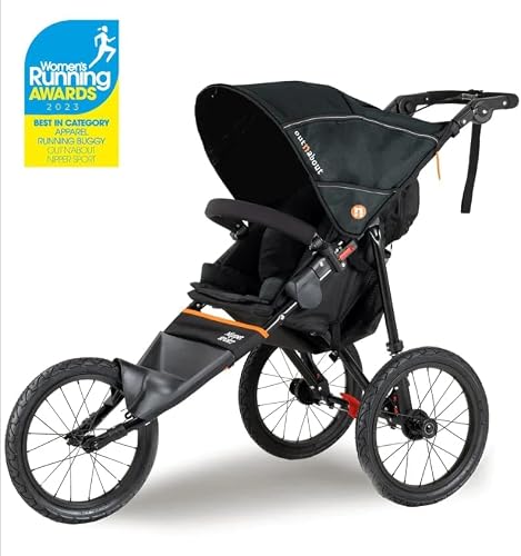 Out’n’About Nipper Sport Jogging Stroller | Lightweight All-Terrain 3-Wheel Stroller | Rain Cover Included | 16” Air-Filled Tires, Suspension, Handlebar Brake | Newborn to 4 Years | Summit Black