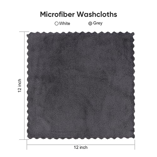Orighty Washcloths 48 Pack, Ultra Soft Face Cloths 12 x 12 inch, Absorbent & Quick Drying Coral Velvet Washcloth Bulk, Multi-Purpose Face Cloth for Household, Cleansing and Sport (Grey)