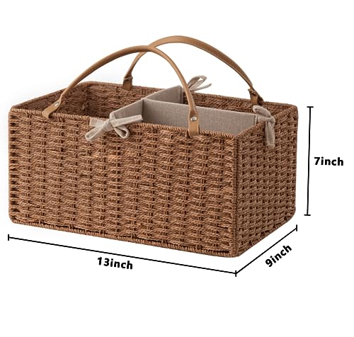 HBlife Baby Diaper Caddy Organizer, Paper Rope Storage Baskets Nursery Bin with Removable Divider, Portable Car Organizer for Diapers, Baby Shower Gifts, Newborn Essentials Must Haves