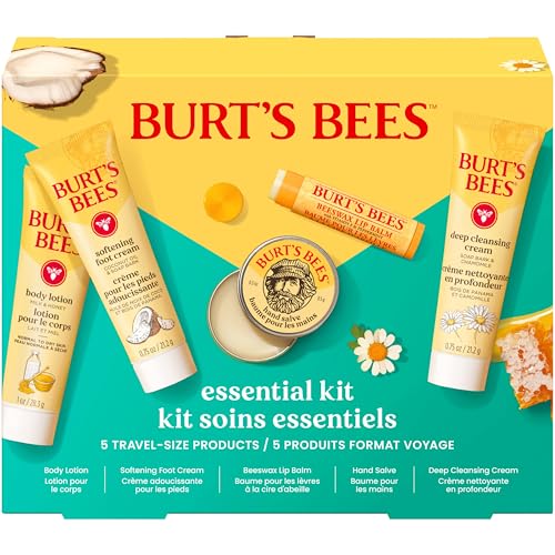 Burt's Bees Mothers Day Gifts Ideas - Essentials Everyday Set, 5 Travel Size Products - Deep Cleansing Cream, Hand Salve, Body Lotion, Foot Cream and Original Lip Balm