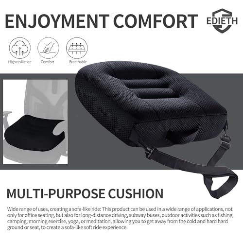 EDIETH Universal Booster Seat Cushion with Adjustable Height, Breathable Mesh Portable Design with Straps, Improve Vision Improve Sitting Posture Stress Relief Driving Office Family Outdoor - Black