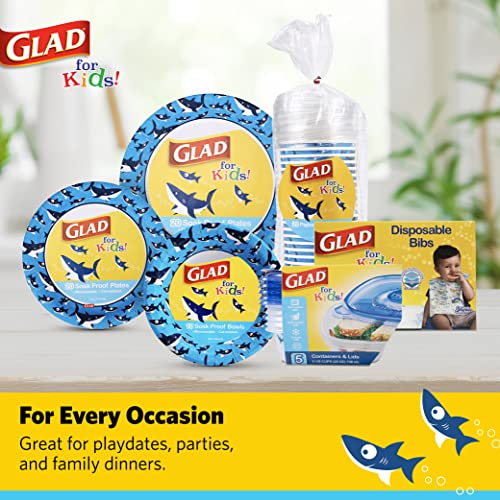 Glad for Kids Shark Disposable Paper Bibs with Crumb Catcher, Absorbent Leakproof Bibs for Toddlers and Babies, Mess Free Feeding, Crafts, Parties, and Travel Use, 30 Count