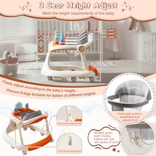 Foldable Baby Walker with Wheels, Activity Toddler Walkers for Boys Girls
