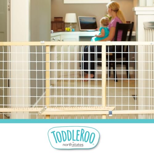 Toddleroo by North States - Extra-Wide Wire Mesh Wooden Baby Gate: Pressure Mounted Baby Gate for Doorways - Adjustable 29.5 to 50 Inches Wide - 31 Inches Tall
