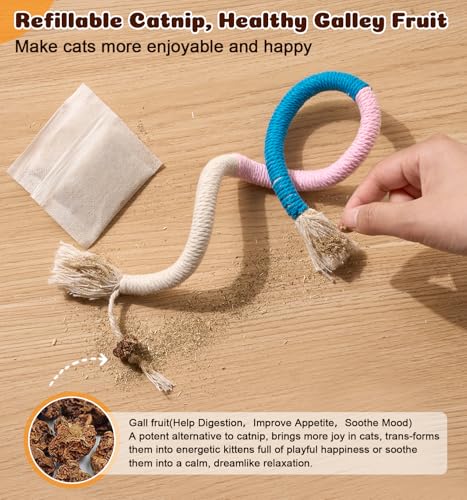 Dgerp Cat Chew Ropes 4Pcs, Cat Toys for Indoor Cats with Refillable Natural Catnip, Safe Teeth Cleaning Chew Toys, Interactive Kitten Nip Toys and All Breeds (19.5 Inches)
