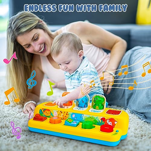 Interactive Pop up Animal Toys with Music & Light, Montessori Cause and Effect Toys for 1 Year Old Boy Girl Early Learning Musical Baby Toy 9-12-18 Months STEM Toddler Toy Age 1-2 Gift for Infant