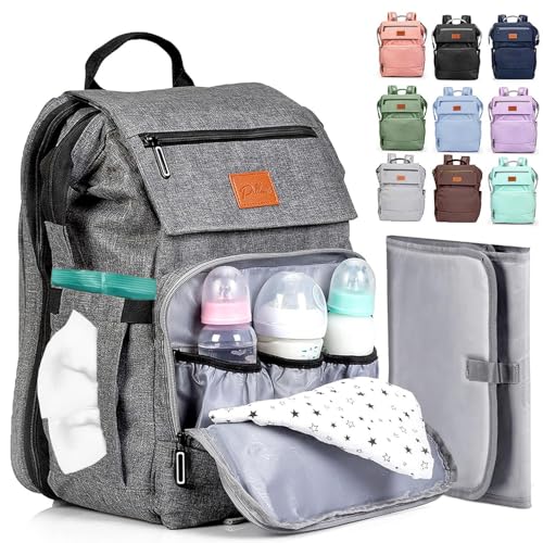 Pillani Baby Diaper Bag Backpack - Baby Bag for Girls & Boys, Large Waterproof Diaper Backpack - Baby Shower Gifts for Boys & Registry Must Haves - Travel Diaper Bags with Changing Pad - Newborn Stuff