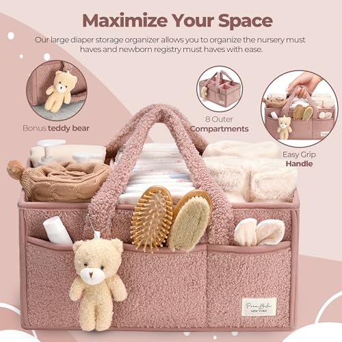 PeraBella Baby Diaper Caddy Organizer with Handle, Boy & Girl Shower Gift Basket, Portable Diaper Storage Basket Bin for Wipes, Newborn Baby Essentials Registry Search Must Haves, Car Caddy Organizer