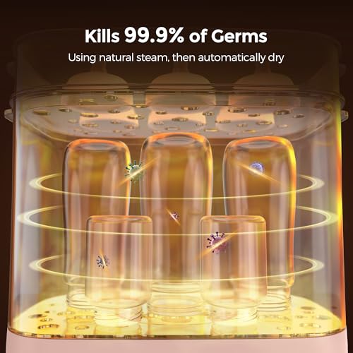 Bottle Sterilizer and Dryer, All-in-One Electric Steam Sterilizer Bottle Sanitizer for Baby Bottles, Pump Parts Accessories Newborn Essential Bottle Warmer for Breastmilk & Thaw (Pink)