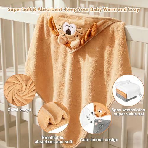 9 PCS Baby Bath Towels Set for Newborn Essentials (Lion, Bear, Elephant)