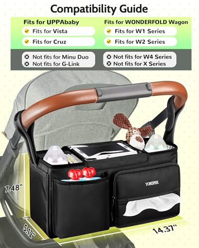 YOREPEK Large Stroller Caddy for Baby Accessories Fits UPPAbaby Vista/Cruz