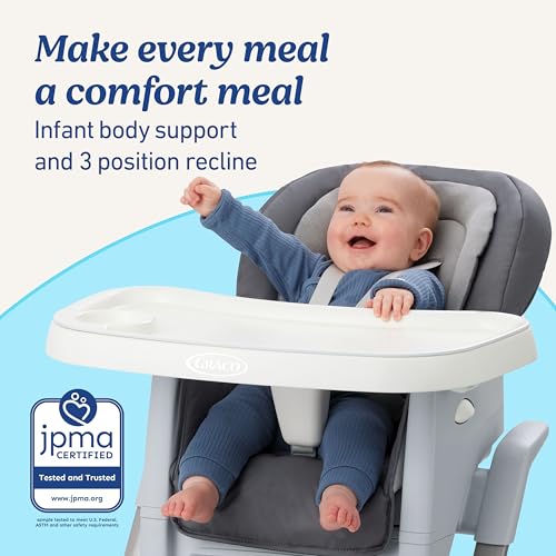 Graco® DuoDiner DLX Highchair, 6 Stages of Use – Infant to Baby High Chair, Infant to Toddler Booster Seat, Youth Stool, 5 Adjustable Height Positions, Lilac Mod