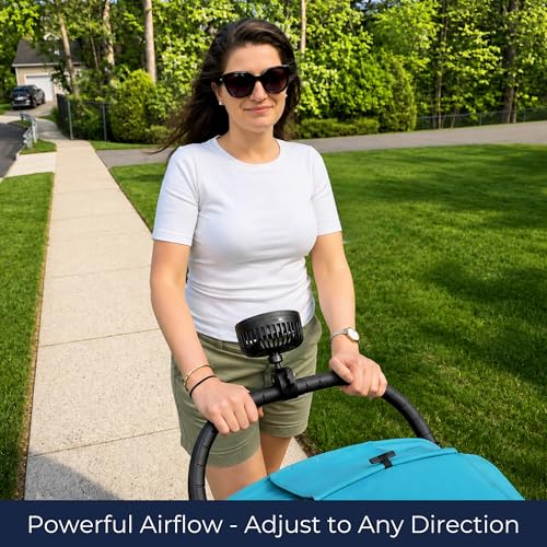 WINDEED Stroller Fan for Parents with Locking Handlebar Clamp, Rechargeable No-Wobble Design, 3 Speeds (9H/5H/3H), Adjustable Angle for Effective Cooling